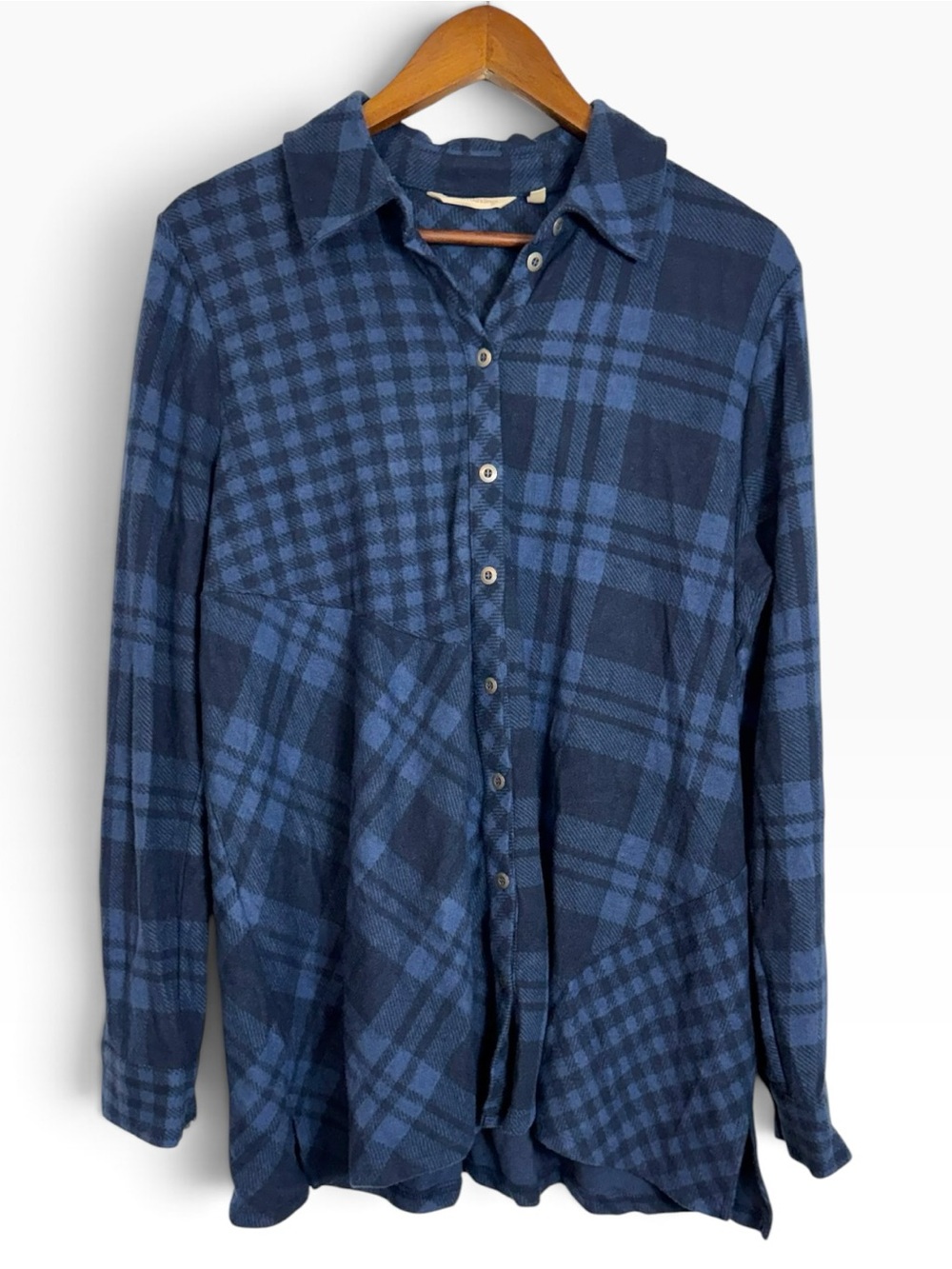 Soft Surroundings Plaid Patchwork Button Front Tunic Stretch Flannel Paramour LG